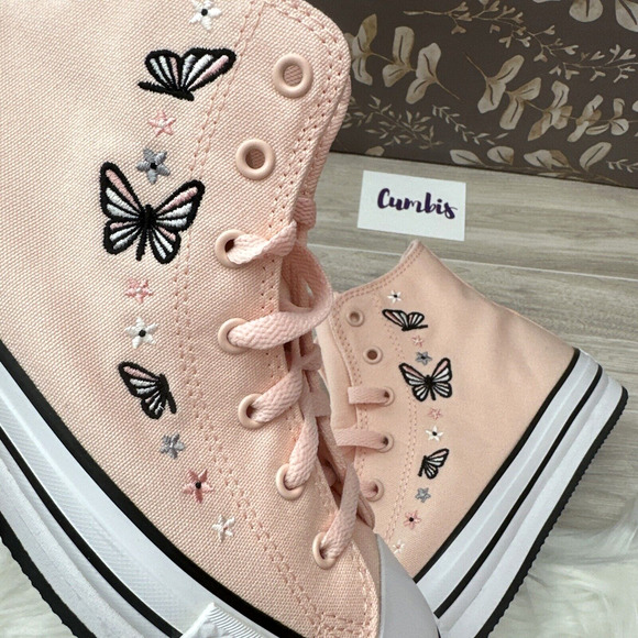 Converse CTAS HI Soft Peach/White Size Kids 5.5 butterflies Casual Shoes A07355C - Picture 5 of 11